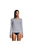 Lands' End Womens Long Sleeve Swim Tee Rash Guard White/deep Sea Stripe Plus 2X
