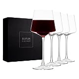 Modern Red Wine Glasses Set of 4 – Hand Blown Crystal Wine Glasses – Tall Long Stem Wine Glasses – Unique Large Wine Glasses with Stem For Cabernet, Pinot Noir, Burgundy, Bordeaux – 22oz Clear