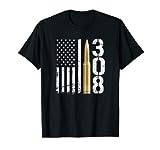 .308 Gun Ammo Bullet 308 Calibre Rifle USA Flag T-Shirt