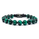 GT Collection Men's Beaded Bracelet - Wearer with Name, Fame, Fortune, And Money – 100% Natural Wrapped - Gemstones Beaded Bracelet for Men’s Bracelet (Light Blue Apatite Stone) (Green Tiger Eye Stone)