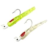 H&H Sparkle Beetle Double Rig 3 Inch 1/4 Jig Head Soft Lure Speckled Trout, Redfish, Flounder, Snook (Clear/GLTR + Chart/GLTR)
