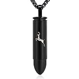 XSMZB Cremation Jewelry for Ashes Bullet Urn Necklace Stainless Steel Deer Pendant Ash Keepsake Memorial Jewelry for Men Women(Black)