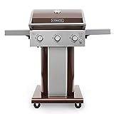 Permasteel 3-Burner Gas Grill | Cast Iron Cooking Grates, Grilling Tools Holder, Foldable Sides, PG-A40301-MO, Pedestal Style, 30000 Total BTUs - Mocha