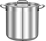 16-Quart Stainless Steel Stockpot - 18/8 Food Grade Heavy Duty Large Stock Pot for Stew, Simmering, Soup, Includes Lid, Dishwasher Safe, Works w/ Induction, Ceramic & Halogen Cooktops