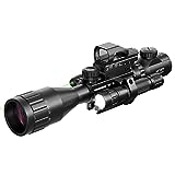 Hiram 4-16x50 AO Rifle Scope Combo with Green Laser, Reflex Sight, and 5 Brightness Modes Flashlight