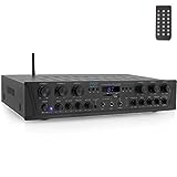 Pyle PTA66BT - Wireless Home Audio Amplifier System - Bluetooth Compatible Sound Stereo Receiver Amp - 6 Channel 600Watt Power, Digital LCD, Headphone Jack, 1/4'' Microphone IN USB SD AUX RCA FM Radio