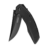 Kershaw Outright Black Pocket Knife, 3 inch 8Cr13MoV Stainless Steel Blade, SpeedSafe Opening, Stainless Steel Handle with PVD Coating, 8320BLK
