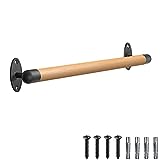 SELEWARE 26 Inch Wood Handrail Indoor Stairs Handrail Wall Mount Handrail w/ Sturdy Metal Barckets, Barrier-Free Staircase Grab Bar for Elderly, 1.3 Inch Round