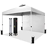CROWN SHADES 10x10 Pop up Canopy Instant Commercial Canopy Including 1 Removable Sidewall, 4 Ropes, 8 Stakes, 4 Weight Bags, STO 'N Go Bag, White