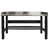 Borroughs Adjustable Height Heavy Duty Workbench with Bottom Shelf, Back and End Guards, Commercial Grade, 12-Gauge Stainless Steel Top, 28 in. x 48 in.