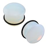 ZS Single Flare Clear Opalite Moonstone Ear Plugs and Tunnels with O-Ring Stretcher Expander Pair (1g(7mm))
