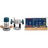 BOSCH 1617EVSPK Wood Router Tool Combo Kit with Bosch RBS006 1/4-Inch Shank Carbide-Tipped Multi-Purpose Router Bit Set, 6-Piece
