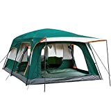 KTT Extra Large Tent 12 Person(Style-B),Family Cabin Tents,2 Rooms,Straight Wall,3 Doors and 3 Windows with Mesh,Waterproof,Double Layer,Big Tent for Outdoor,Picnic,Camping,Family Gathering(Green)