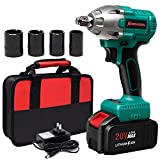 Kinswood 20V MAX Cordless Impact Wrench with 1/2'Chuck, Max Torque (320N.m) 4Pcs Drive Impact Sockets,3.0A Li-ion Battery with 1 Hour Fast Charger and Tool Bag