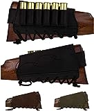 BronzeDog Adjustable Leather Buttstock Cartridge Ammo Holder for Rifles 12 16 Gauge or .30-30 .308 Caliber Hunting Ammo Pouch Bag Stock Right Handed Shotgun Shell Holder (7.62 Caliber, Black)
