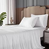 HYPREST 100% Bamboo Sheets King Size- Extra Deep Pocket Sheets Fits 18'-24' Thick Mattress,White Bamboo Sheets Luxury Silky Soft Breathable Cooling Bed Sheets No Sweat, Cool Sheets for Hot Sleepers.