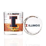 University Of Illinois Whiskey Glass Set (2 Low Ball Glasses) - Contains Full Color Illinois Logo & Campus Map - Gift Idea for Illinois College Grads & Alumni - Glassware