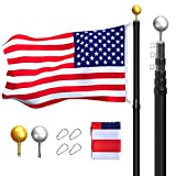 AKTOP 20FT Telescoping Flag Pole Kit, Heavy Duty Telescopic Flagpole Fly 2 Flags for Outside, Outdoor Inground Aluminum Flag Poles with 1 USA Flag & 2 Balls for Yard, Residential or Commercial, Black