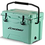EchoSmile Green 25 Quart Rotomolded Cooler, Keep Ice up to 5 Days, Fit 30 Cans, Heavy Duty Ice Chest(Built-in Bottle Openers, Fishing Rule, Cup Holders and Lockable Corners) for Camping, Fishing