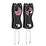 FINGER TEN Golf Divot Repair Tool and Ball Marker Value 2 Pack, Magnetic with US Markers Gift for Men Women (Black)