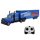 Vokodo RC Semi Truck and Trailer 18 Inch 2.4Ghz Fast Speed 1:16 Scale Rechargeable Battery Remote Control Tractor Tanker Hauler Car Big Rig 18 Wheeler Toy for 3 4 5 6 7 8 Year Old Boys Kids (Blue)