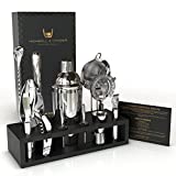 Highball & Chaser 13-Piece Cobbler Cocktail Shaker Set Stainless Steel Mixology Bartender Kit With Stand For Home Bar Cocktail Set | Laser Engraved Cocktail Tools | Plus Ebook with 30 Cocktail Recipes