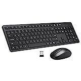 Wireless Keyboard and Mouse Combo, 2.4G Silent Cordless Wireless Keyboard Mouse Combo for Windows Chrome Laptop Computer PC Desktop, 106 Keys Full Size with Number Pad, 1600 DPI Optical Mouse (Black)