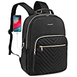 LOVEVOOK Laptop Backpack for Women, Quilted Large Capacity Travel Business Work Computer Bags Stylish Purse Bookbag, 17-Inch, Black