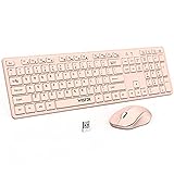 Wireless Keyboard and Mouse, WisFox 2.4GHz Full-Size Lag-Free Keyboard with Numeric Keypad, Long Battery Life, Silent Slim USB Keyboard Mouse Combo for PC Laptop Desktop Windows (Pink)