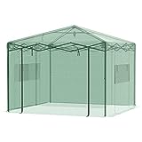Outsunny 10' x 10' Outdoor Canopy Green House, Portable Walk-in Greenhouse, Folding Pop-up, Roll-Up Zipper Door & 2 Windows for Growing Flowers
