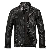Mens Autumn and Winter Fashion Casual Solid Color Pocket Thick Coat Leather Jacket Top Leather Jacket Black