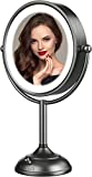 Professional 8.5' Lighted Makeup Mirror, 1X/10X Magnifying Vanity Mirror with 48 LED Lights, 3 Color Lighting, Brightness Dimmable(0-1200Lux), Unique Senior Satin Nickel Free Rotation Cosmetic Mirror