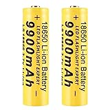 18650 Rechargeable Batteries, 3.7 V Lithium Battery, Li-Ion Battery, 9900 mAh High Capacity 18650 Battery Torch/Headlight/Drone Long Life Button Battery for RC Cars, 2 Pcs