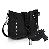 Genuine Leather Hobo Handbags for Women Concealed Carry Western Shoulder Bag Crossbody Purse MWL-G001BK Black Medium