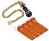 Mytee Products Tow Truck Kit - (1) 2 Ton 3' Snatch Block w/Chain & (4) Tire Skates for Tow Truck Safety Orange - Flatbed Tow Truck Rollback Wrecker Car Carrier Cable