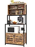 Furniouse 5-Tier Kitchen Bakers Rack, Industrial Microwave Oven Stand with Shelves, Kitchen Utility Storage Shelf with Cabinet, Standing Kitchen Storage Rack, Rustic Brown