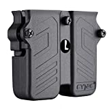 Double Magazine Pouch Fit 9mm 10mm .40 .45 Caliber Dual & Single Stack Magazines - Universal Mag Holder | Polymer Belt Clip Holster | Adjustable Size & Cant | Ambidextrous | Outside Waistband | Black