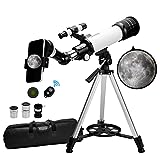 LHFLIVE Telescope, 70mm Aperture and 500mm Focal Length Astronomical Refractor Telescope for Kids and Adults Beginners (20X-150X) -Travel Telescopes with Wireless Remote, Phone Adapter and Carry Bag