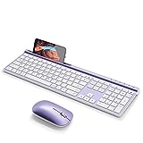 Wireless Keyboard and Mouse Combo, CHESONA Bluetooth Rechargeable Full Size Multi-Device (Bluetooth 5.0+3.0+2.4G) Wireless Keyboard Mouse Combo for Mac OS/iOS/Windows/Android (Purple)