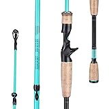 Sougayilang Fishing Pole, 30 Ton Carbon Fiber Sensitive 2Pc Baitcasting Rod & Spinning Rod for Freshwater or Saltwater, Tournament Quality Fishing Rod with 2 Tips for Bass-Blue-6.9FT-Casting