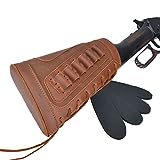 Full Leather Hunting Gun Buttstock, Rifle Ammo Holder Pouches Universal Fit (Brown, .30-06 .308 .45-70 Cal)