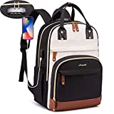 LOVEVOOK Laptop Backpack for Women, Fashion Travel Work Anti-theft Bag with Lock, Business Computer Backpacks Purse, College School Student Bookbag, Fits 17 Inch Laptop, Beige-Black-Brown