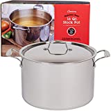 16 Quart Stockpot- 18/10 Tri-Ply Stainless Steel Stock Pot- Commercial Grade Sauce Pot for Canning w Stick Resistant Interior, Stay Cool Handles and Induction Compatible