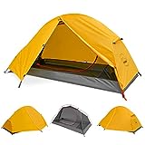 KAZOO Waterproof Backpacking Tent Ultralight 1 Person Lightweight Camping Tents 1 People Hiking Tents Aluminum Frame Double Layer (Eco-Friendly Fabric) (Bright Yellow)