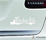 Trucker Life 18 Wheeler 7x2.4 White Driving Roads Highway Vehicle Truck United States America Color Sticker State Decal Vinyl - Made and Shipped in USA