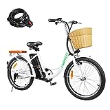 Electric Bicycle 22 inch Electric Bike for Adults 250W Ebike with 36V10AH Lithium Battery,White City/Beach Electric Bicycle