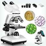 40-1000X Binocular Microscope, Professional Light Microscope with Upgraded Achromatic Objectives, Dual LED Illumination & Two-Layer Mechanical Stage Compound Microscope for Adults & Students