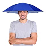 Massmall Kid Adult 26' UV Protection Elastic Band Hands Free Umbrella Hat For Fishing Hiking Gardening Golf Beach Party Blue