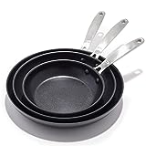 OXO Good Grips Pro Hard Anodized PFOA-Free Nonstick, 8' 10' and 12' 3 Piece Frying Pan Skillet Set, Stainless Steel Handle, Dishwasher Safe, Oven Safe, Black