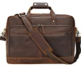 Genuine Leather Briefcase for Men 17 Inch Laptop Crossbody Shoulder Messenger Office Bag Brown Vintage Attache Case Handbag for Business Travel Work Lawyer -Large